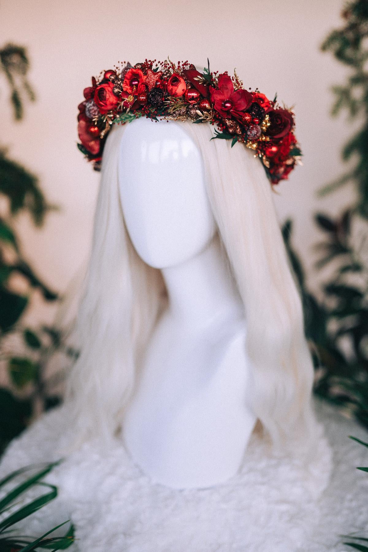 Christmas headband, Christmas party headband, Christmas flower crown, Merry Christmas, Christmas hair wreath, Burgundy flower crown, Boho