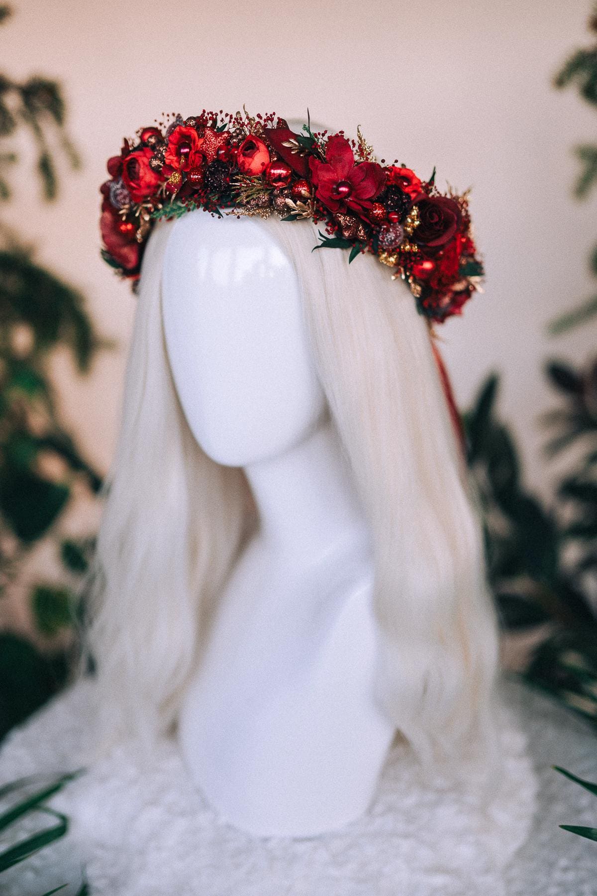 Christmas headband, Christmas party headband, Christmas flower crown, Merry Christmas, Christmas hair wreath, Burgundy flower crown, Boho