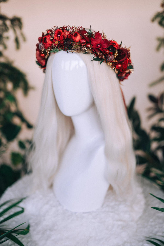 Christmas headband, Christmas party headband, Christmas flower crown, Merry Christmas, Christmas hair wreath, Burgundy flower crown, Boho