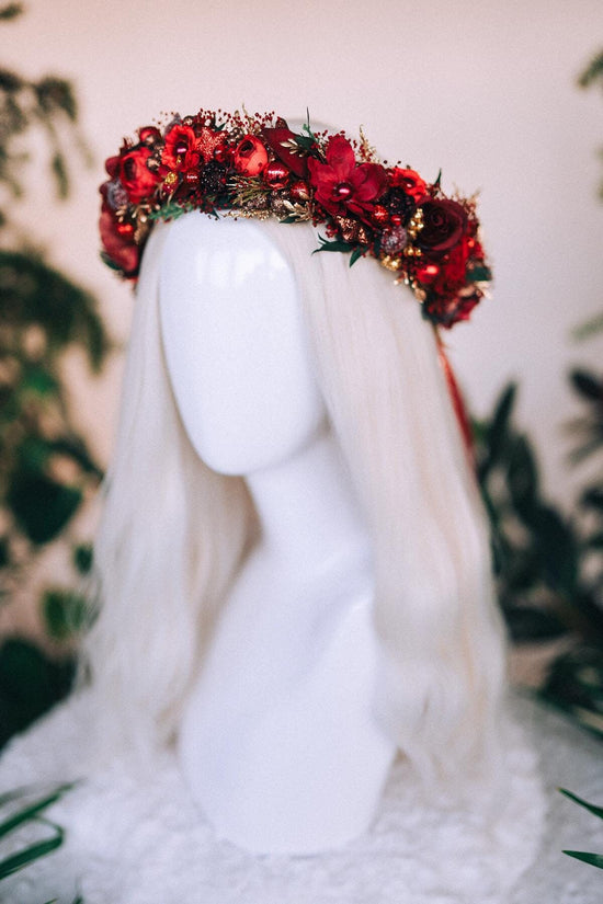 Christmas headband, Christmas party headband, Christmas flower crown, Merry Christmas, Christmas hair wreath, Burgundy flower crown, Boho