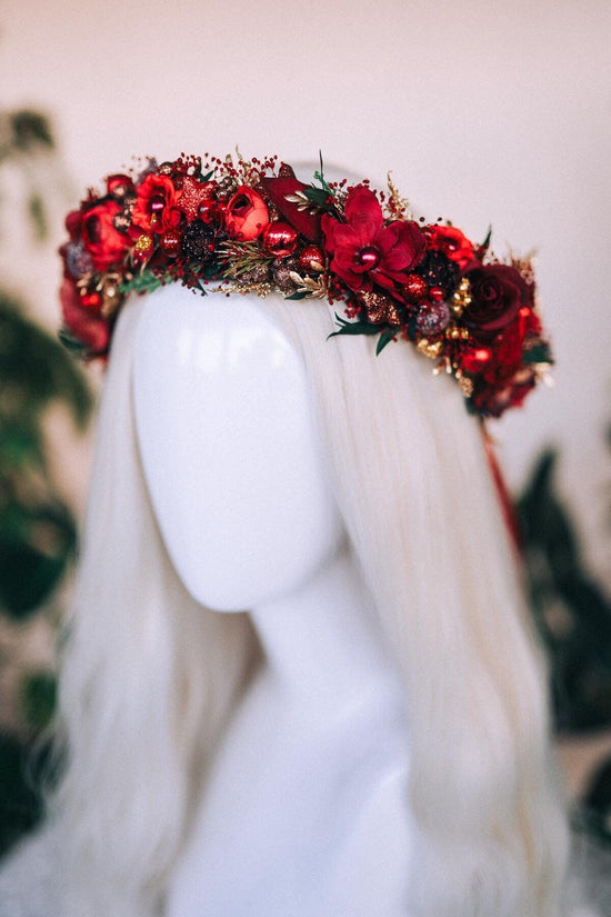 Christmas headband, Christmas party headband, Christmas flower crown, Merry Christmas, Christmas hair wreath, Burgundy flower crown, Boho