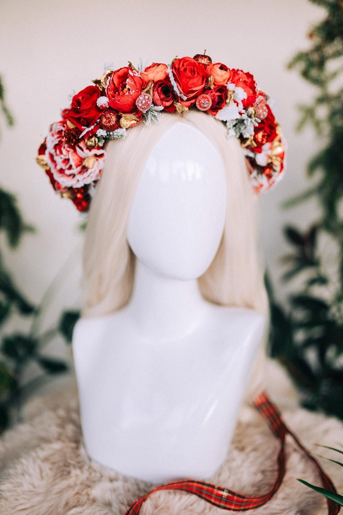 Christmas headband, Christmas party headband, Christmas flower crown, Merry Christmas, Christmas hair wreath, Burgundy flower crown, Boho