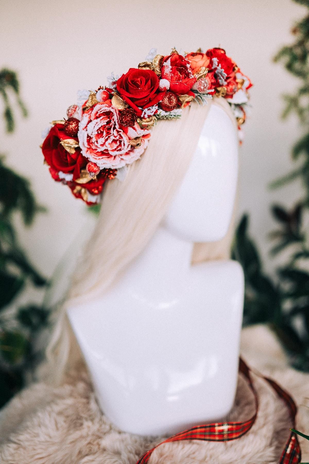 Christmas headband, Christmas party headband, Christmas flower crown, Merry Christmas, Christmas hair wreath, Burgundy flower crown, Boho