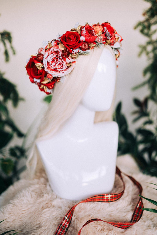 Christmas headband, Christmas party headband, Christmas flower crown, Merry Christmas, Christmas hair wreath, Burgundy flower crown, Boho