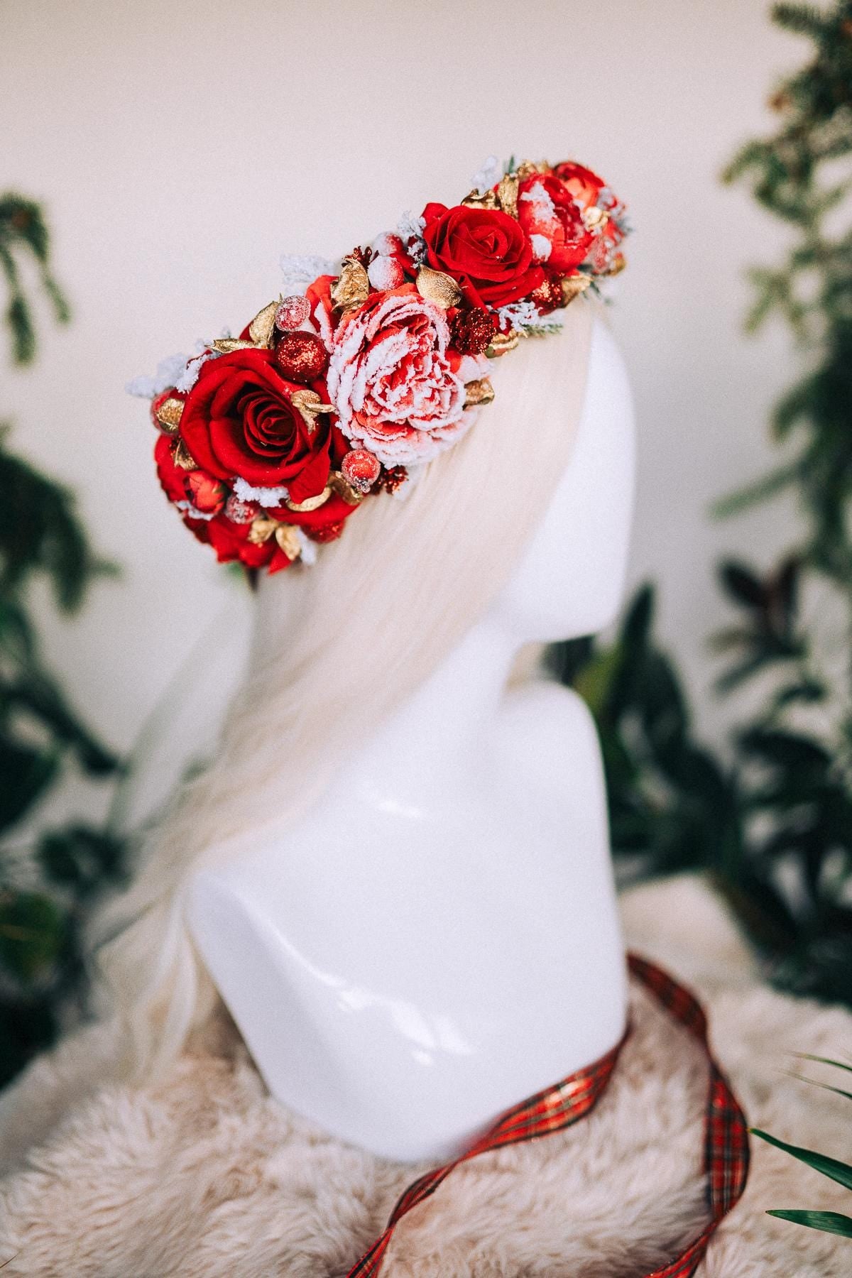 Christmas headband, Christmas party headband, Christmas flower crown, Merry Christmas, Christmas hair wreath, Burgundy flower crown, Boho