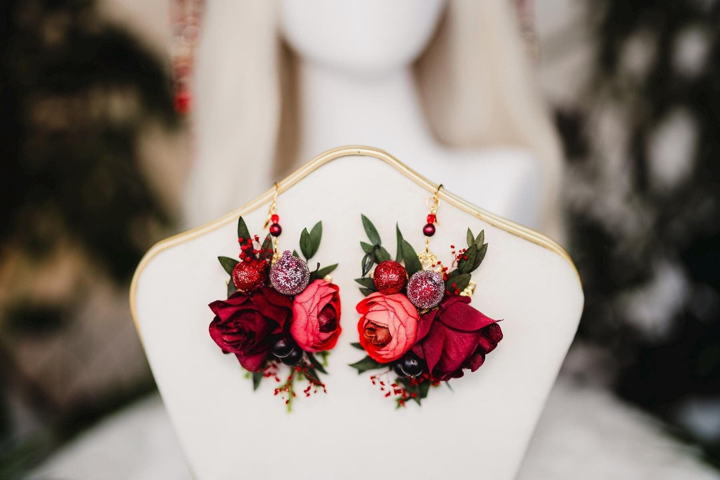 Burgundy flower earrings