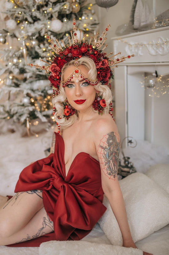 Burgundy Christmas Winter flower halo crown