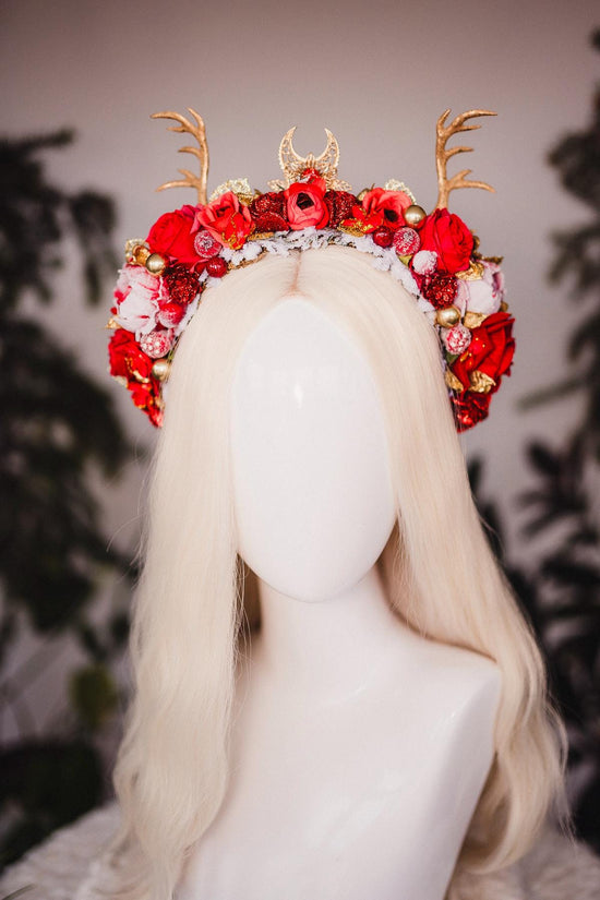 Red Christmas headband, Christmas party headband, Christmas flower crown, Merry Christmas, Christmas headband, Red flower crown