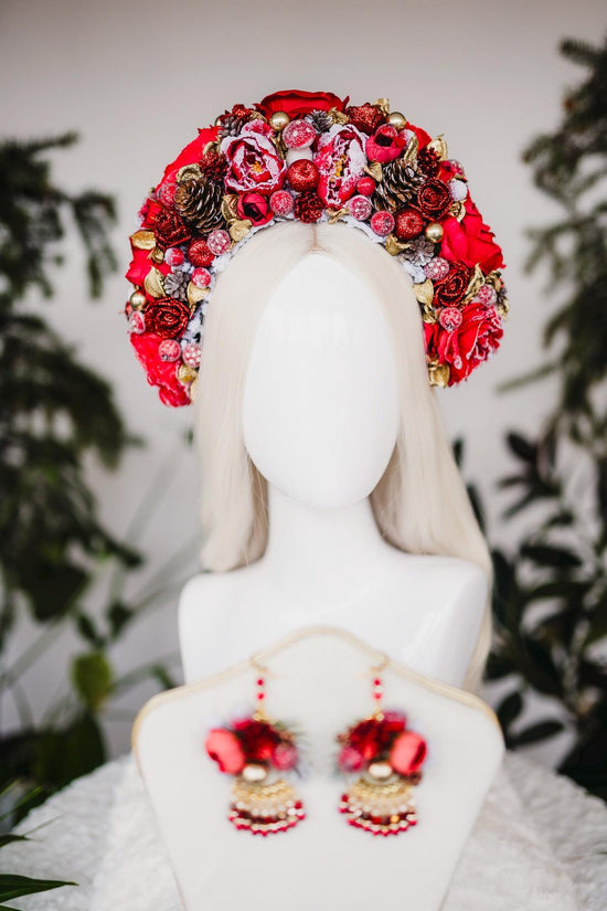 Red Christmas headband, Christmas party headband, Christmas flower crown, Winter wedding, Christmas headband, Red flower crown, Yule crown