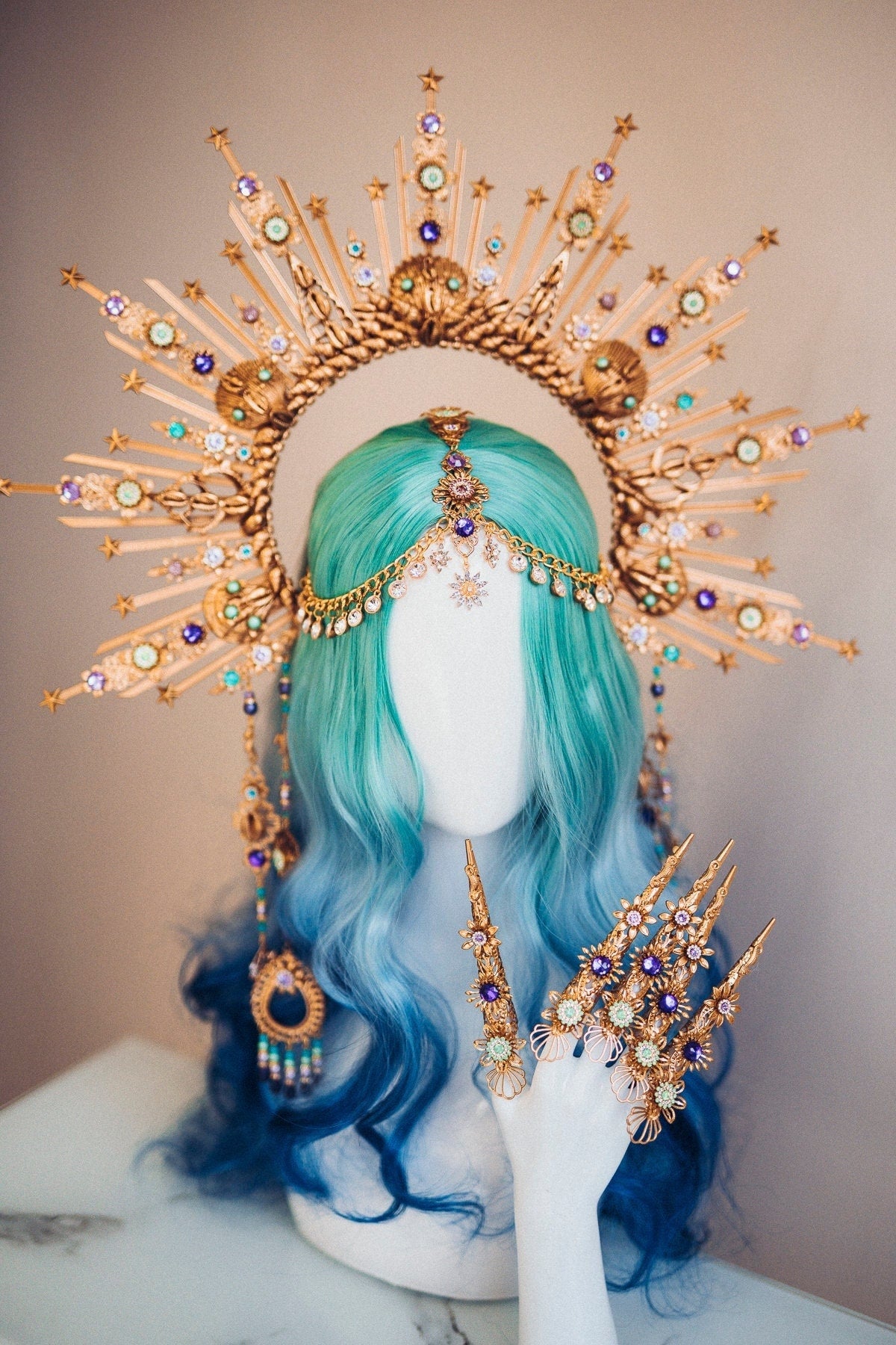 Mermaid Halo Crown, Halo Crown, Halo Headpiece, Halo Headband, Halo Headlights, Crown, Gold Halo, Headpiece, Wedding Crown, Mermaid Crown