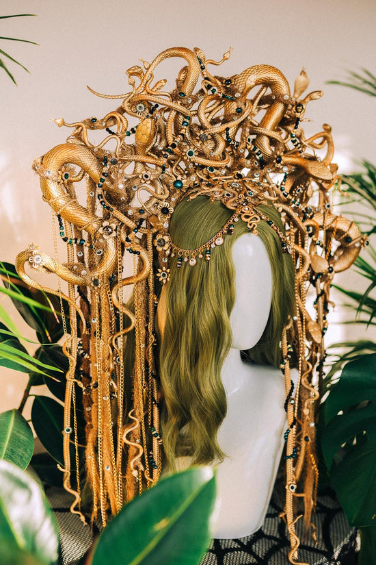 Medusa Gorgon crown, Halloween, Halo Crown, Halo Headpiece, Halo Headband, Halloween costume, Gold Halo, Headpiece, Cobra crown, Snake crown