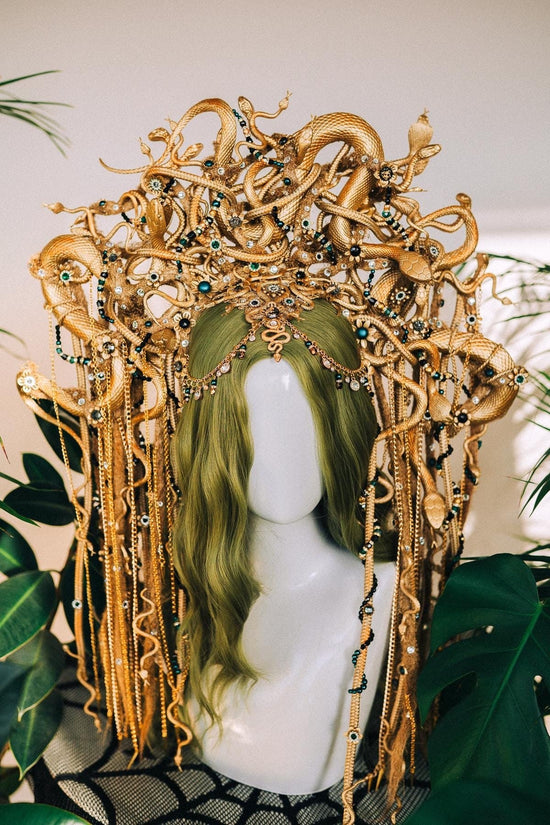 Gold Medusa Gorgon headpiece with snakes