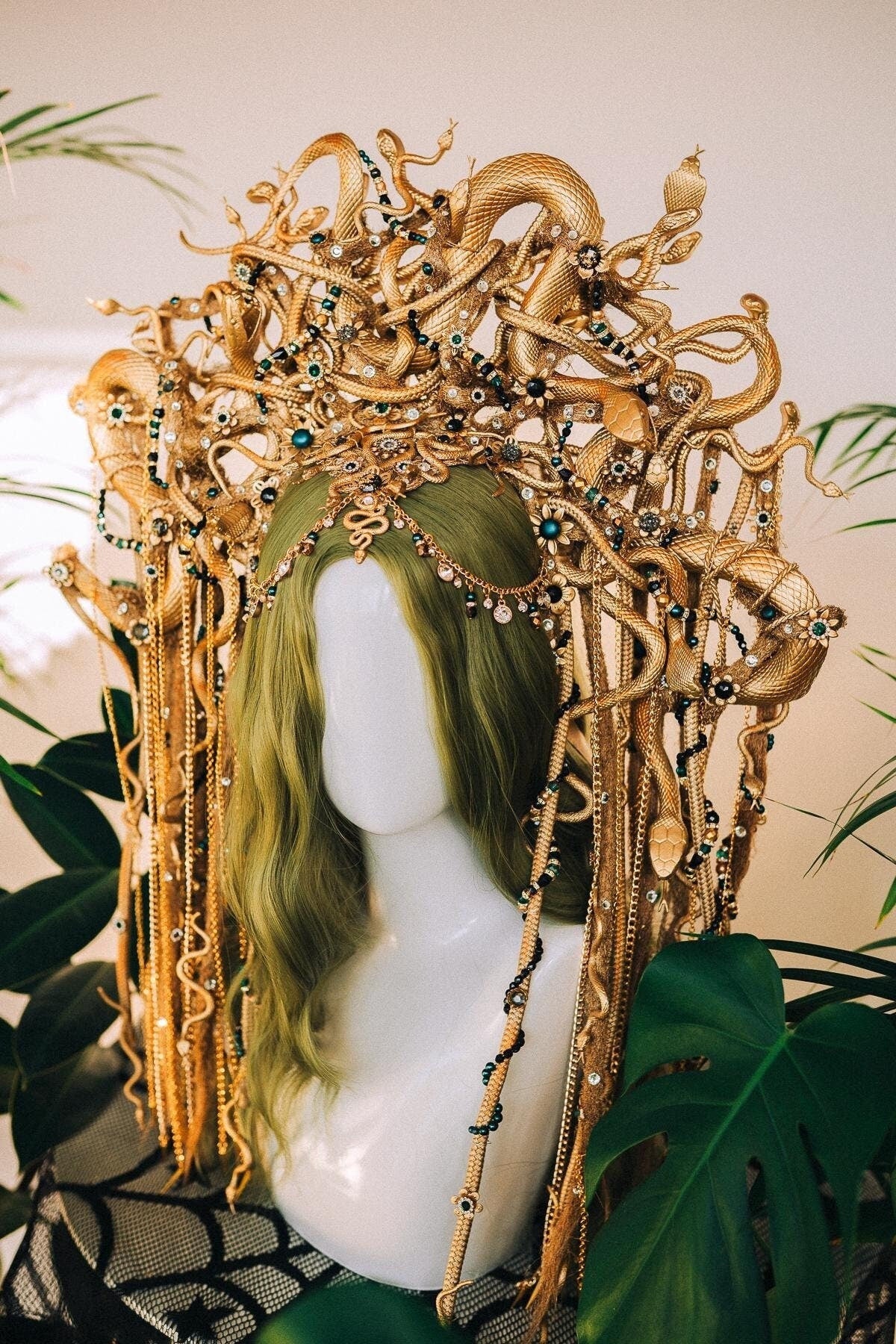 Gold Medusa Gorgon headpiece with snakes