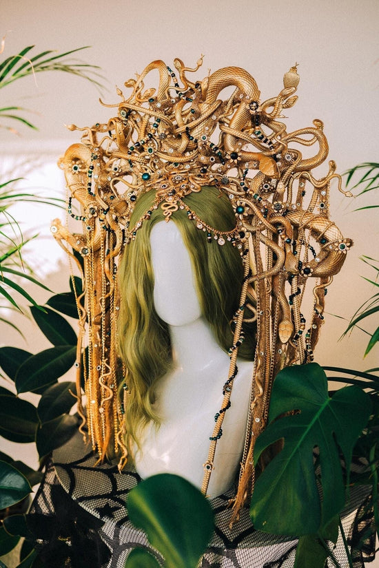 Gold Medusa Gorgon headpiece with snakes