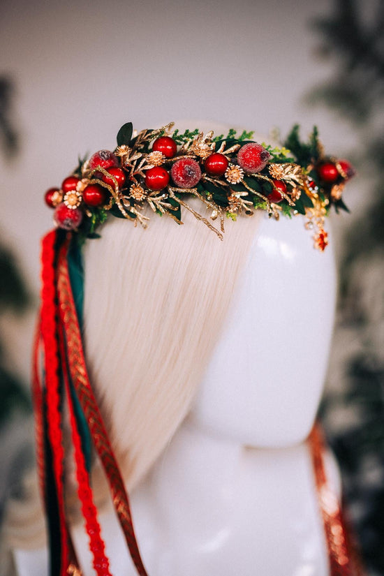 Christmas flower crown, Christmas hair wreath, Christmas wreath, Christmas party, Christmas outfit, Flower headband, Christmas headband