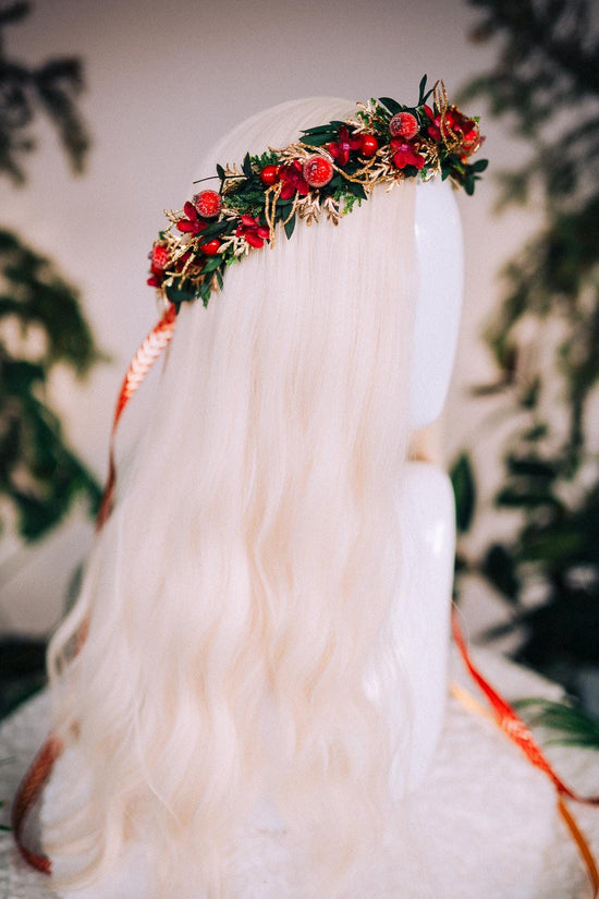 Christmas flower crown, Christmas hair wreath, Christmas wreath, Christmas party, Christmas outfit, Flower headband, Christmas headband