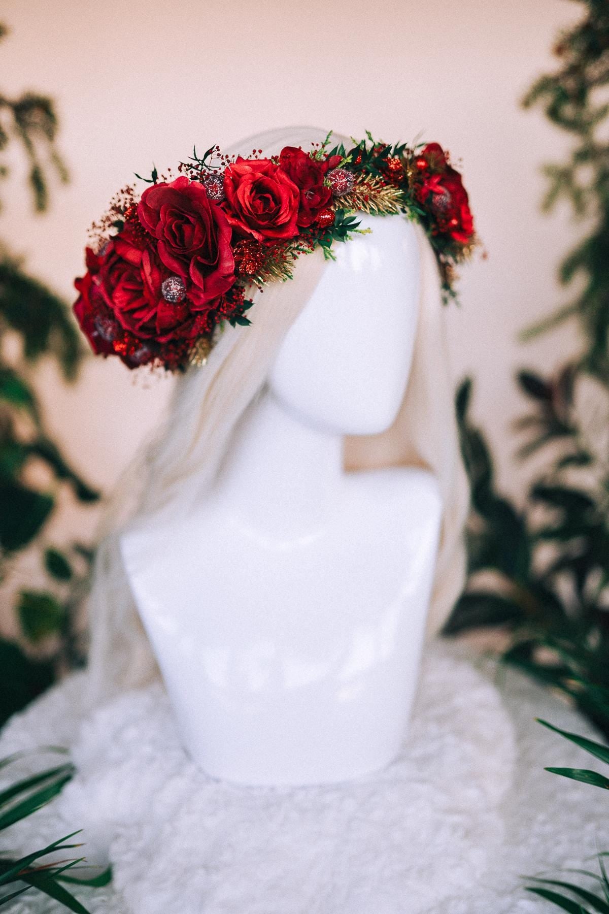 Christmas headband, Christmas party headband, Christmas flower crown, Merry Christmas, Christmas hair wreath, Burgundy flower crown, Boho