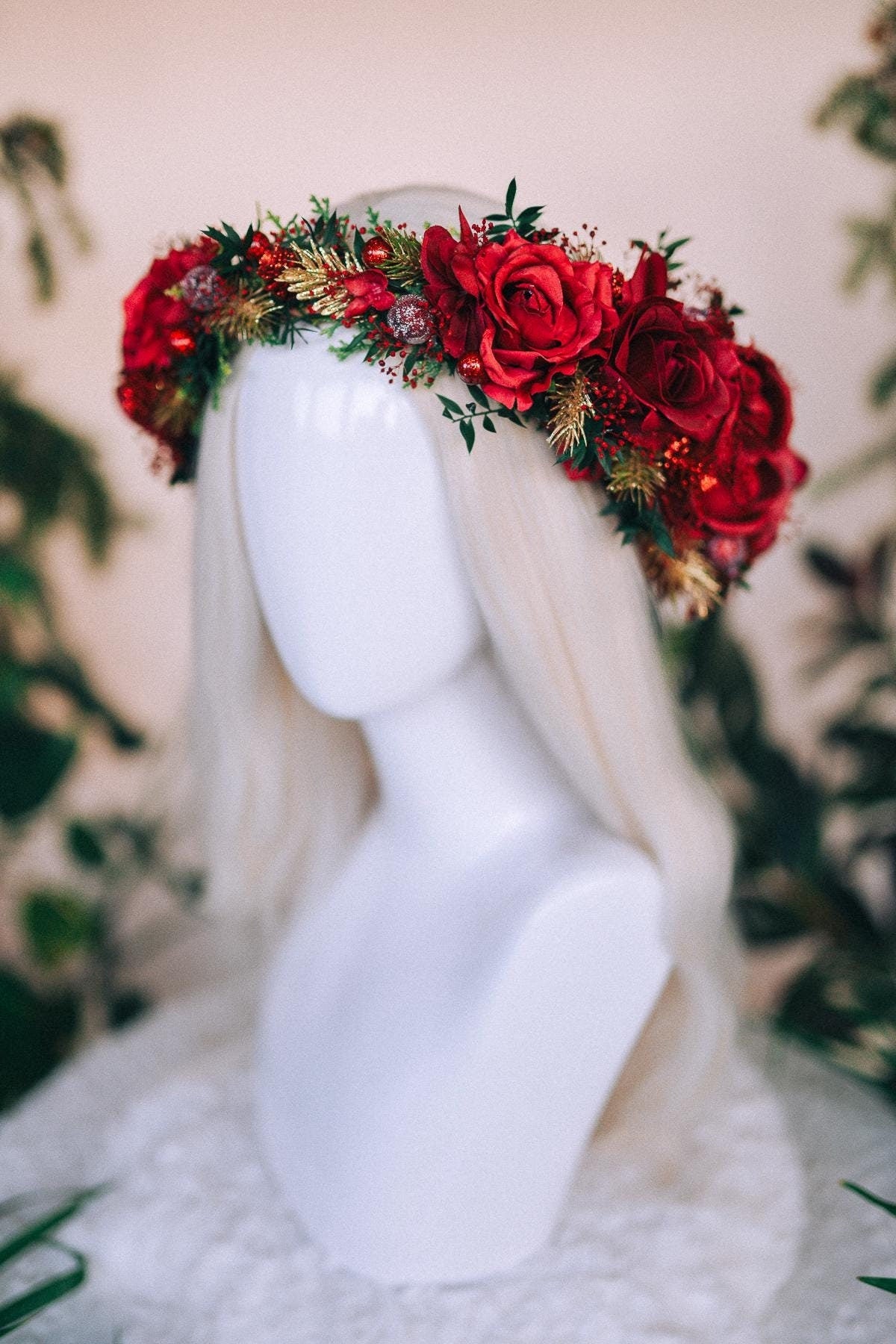 Christmas headband, Christmas party headband, Christmas flower crown, Merry Christmas, Christmas hair wreath, Burgundy flower crown, Boho