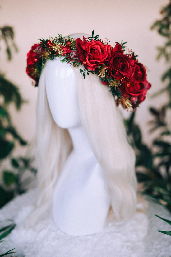 Christmas headband, Christmas party headband, Christmas flower crown, Merry Christmas, Christmas hair wreath, Burgundy flower crown, Boho