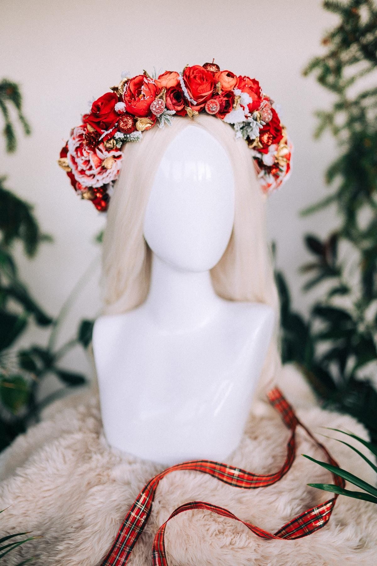 Christmas headband, Christmas party headband, Christmas flower crown, Merry Christmas, Christmas hair wreath, Burgundy flower crown, Boho