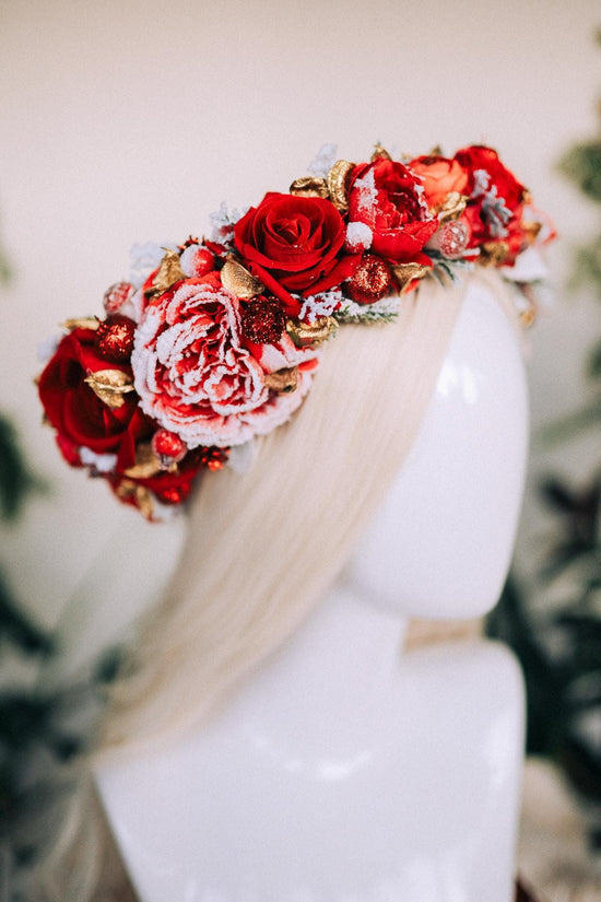 Christmas headband, Christmas party headband, Christmas flower crown, Merry Christmas, Christmas hair wreath, Burgundy flower crown, Boho