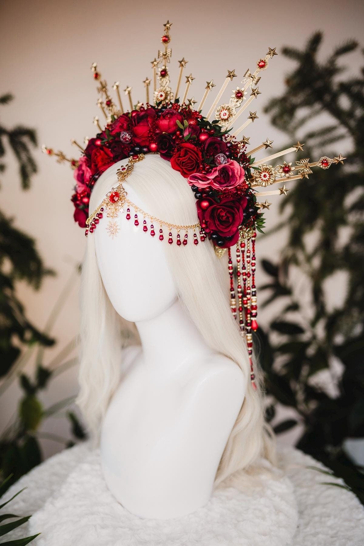 Burgundy Christmas flower crown