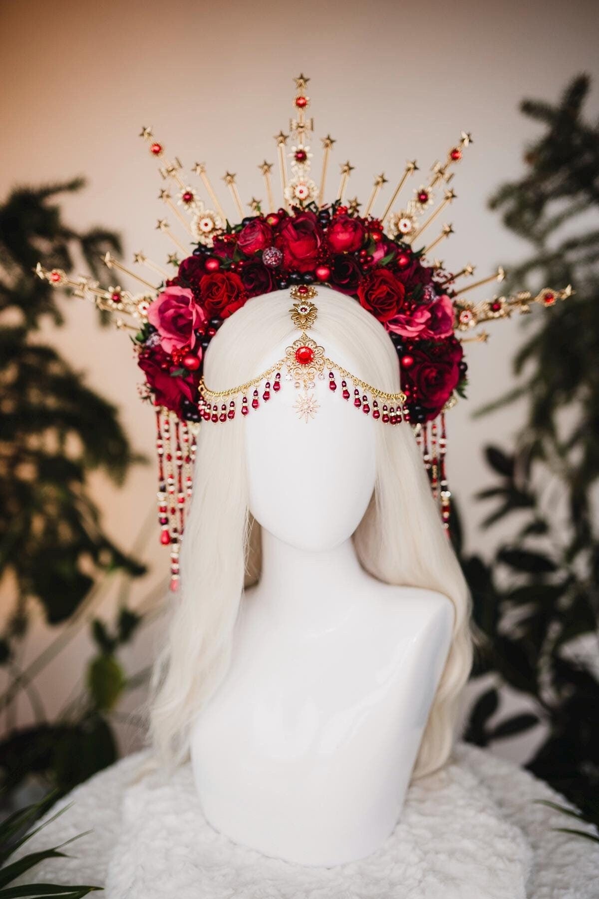 Burgundy Christmas flower crown