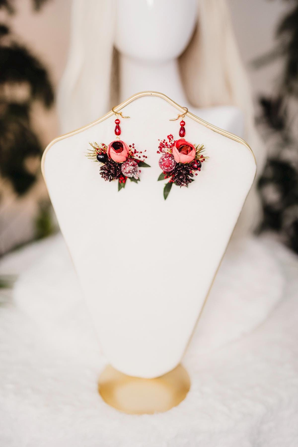 Red Christmas flower earrings