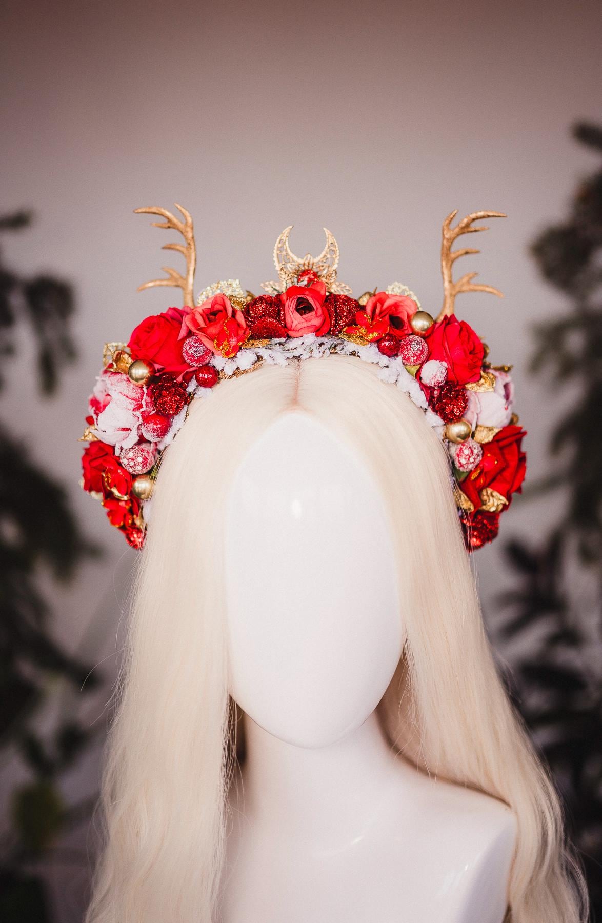 Red Christmas headband, Christmas party headband, Christmas flower crown, Merry Christmas, Christmas headband, Red flower crown