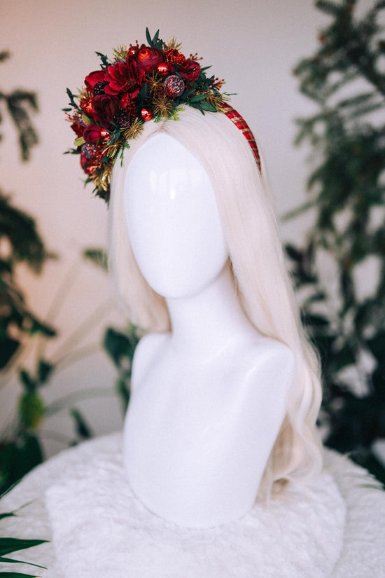 Burgundy winter crown, Christmas party headband, Christmas flower crown, Winter wedding, Red flower crown, Yule crown, Winter flower crown