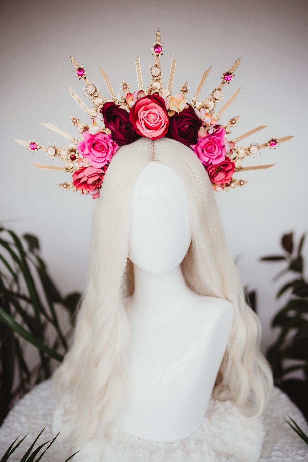 Red flower halo crown