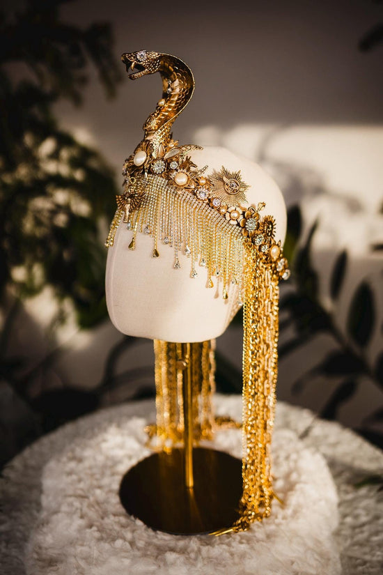 Cleopatra Crown, Gold cobra headpiece, Gold crown, Halloween costume, Gold crown, Cleopatra style headpiece, Goddess Crown, Egypt princess