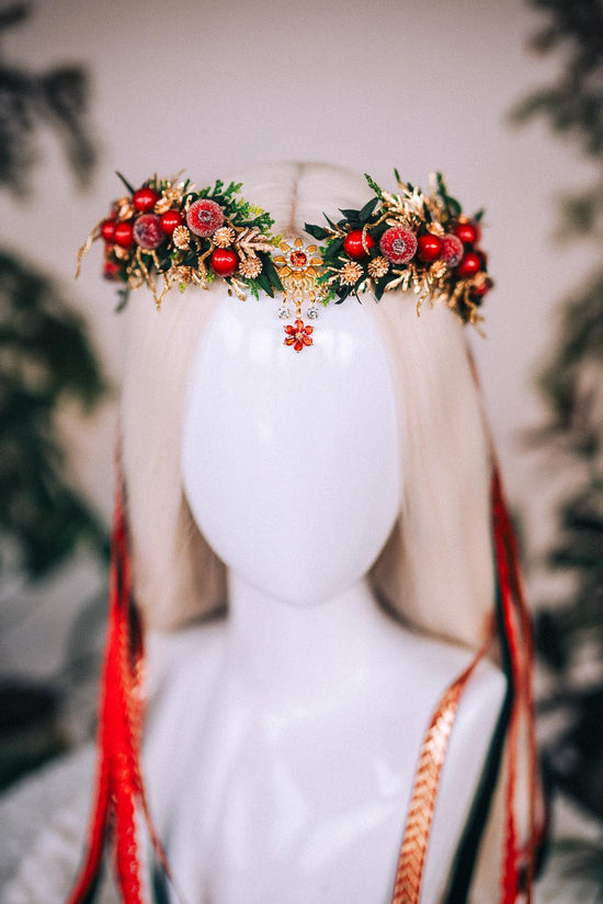 Christmas flower crown, Christmas hair wreath, Christmas wreath, Christmas party, Christmas outfit, Flower headband, Christmas headband