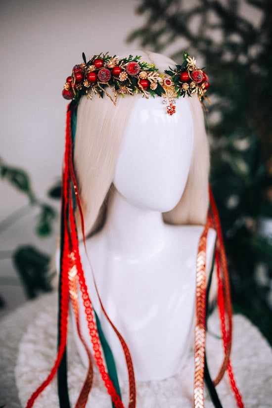 Christmas flower crown, Christmas hair wreath, Christmas wreath, Christmas party, Christmas outfit, Flower headband, Christmas headband