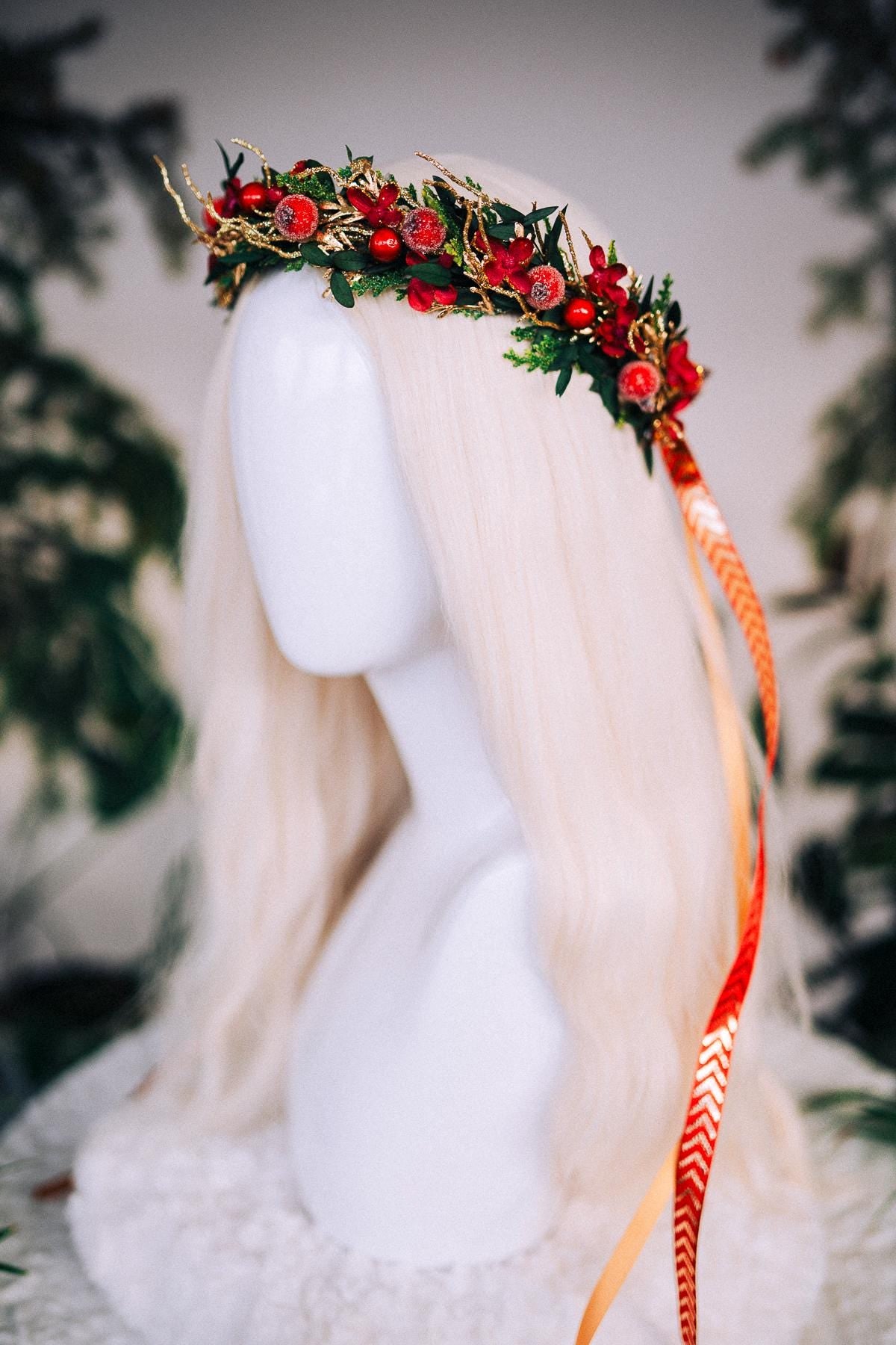 Christmas flower crown, Christmas hair wreath, Christmas wreath, Christmas party, Christmas outfit, Flower headband, Christmas headband