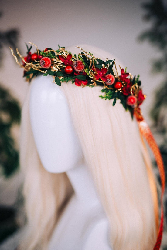 Christmas flower crown, Christmas hair wreath, Christmas wreath, Christmas party, Christmas outfit, Flower headband, Christmas headband