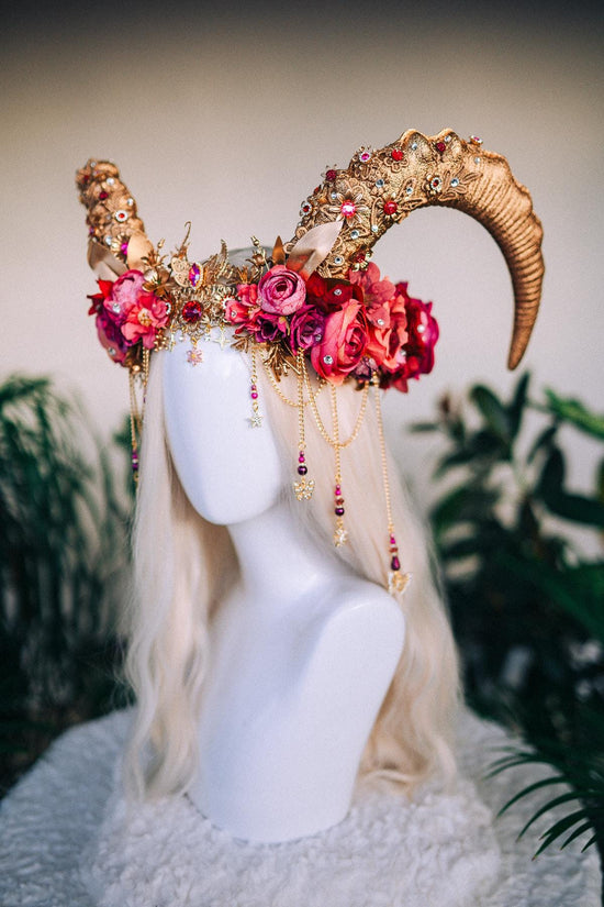 Capricorn Zodiac Sign, Birthday headband, Birthday crown, Capricorn crown, Red flower crown, Carnival costume, Carnival crown, Mardi Gras