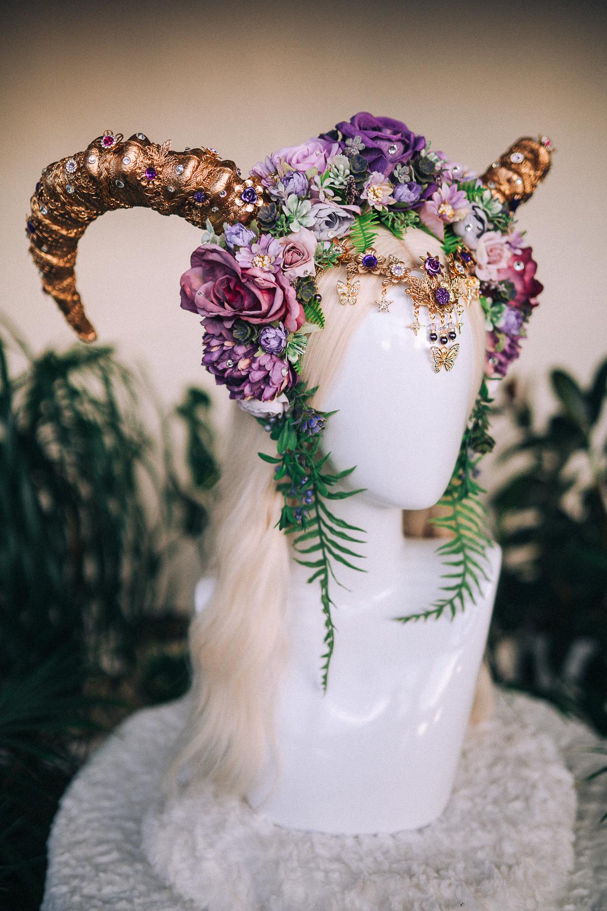 Capricorn Zodiac Sign, Birthday headband, Birthday crown, Capricorn crown, Purple flower crown, Carnival costume, Carnival crown, Mardi Gras