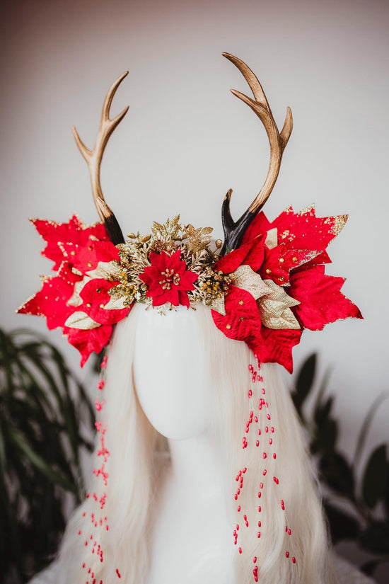 Christmas reindeer headband, Christmas party headband, Christmas flower crown, Deer crown, Merry Christmas, Christmas headband, Antlers