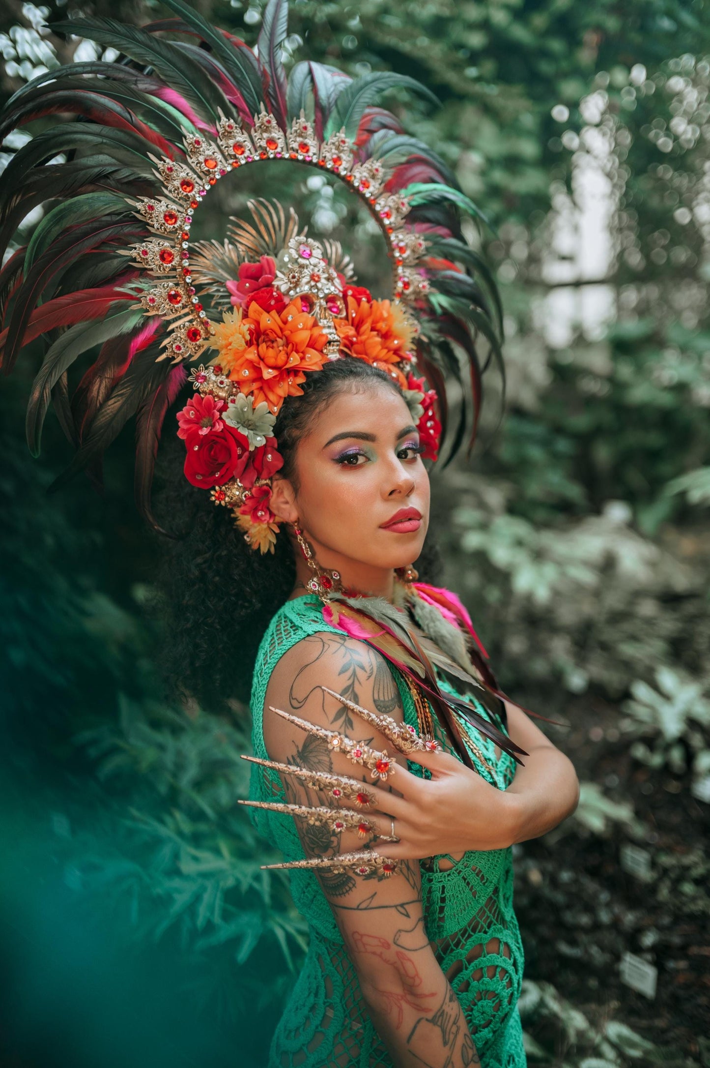 Carnival Skull Crown, Red Feather Tiara, Festival Flower Headpiece, Showgirl Carnival Crown, Party Costume Headpiece, Carnival Accessories