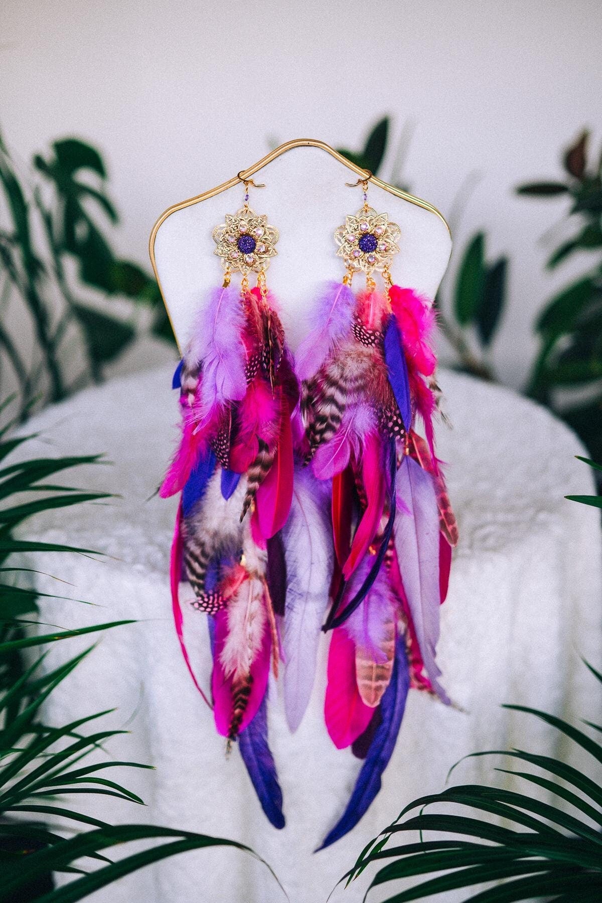 Long Carnival feather earrings