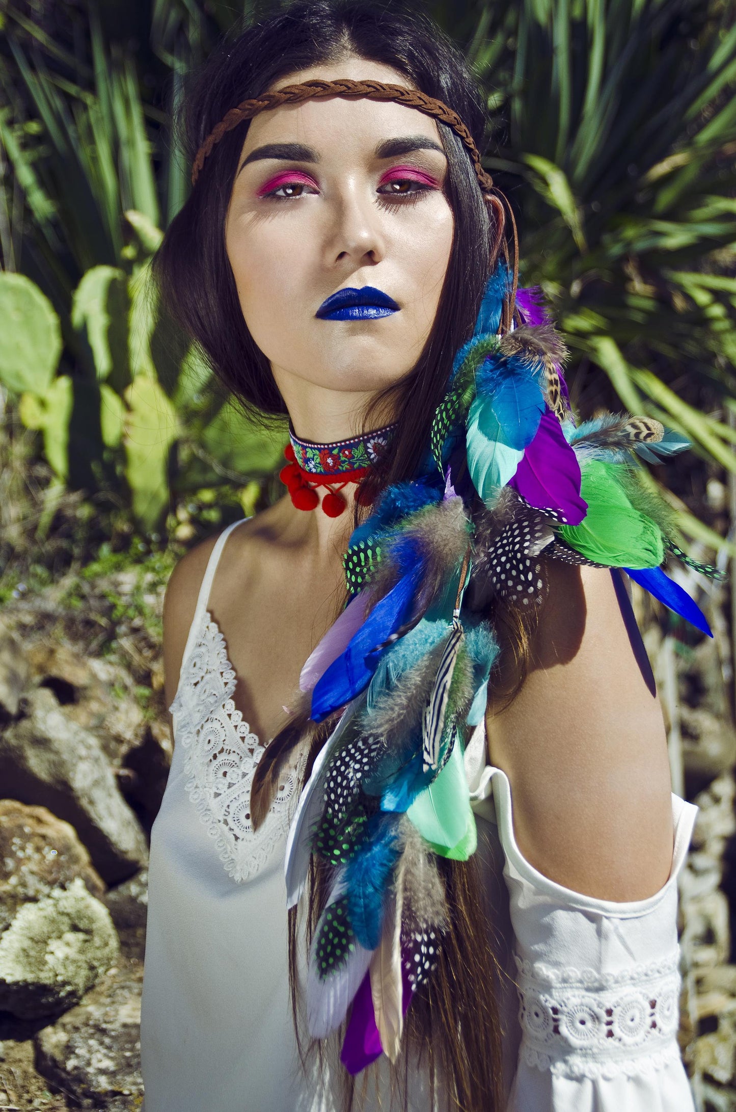 Blue feather headband