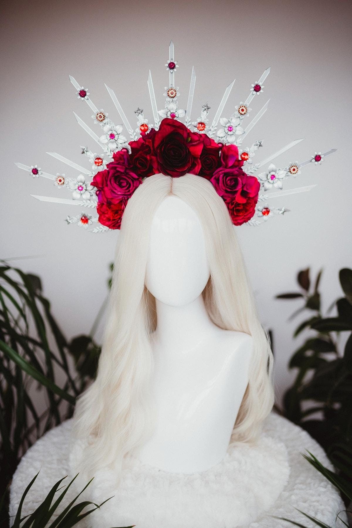 Red flower halo crown