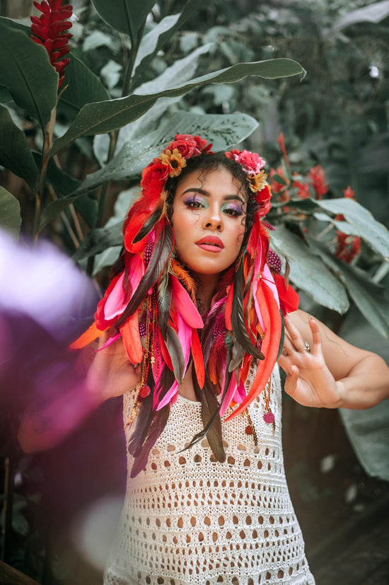 Carnival Feather Hair Clips, Floral Festival Hair Pins, Boho Flower Hair Accessories Set, Festival Headpiece, Costume Hair Clips