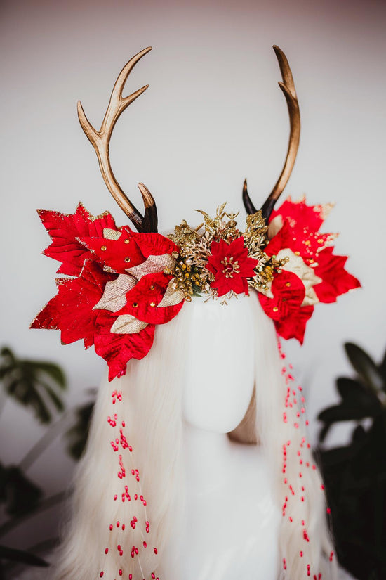 Christmas reindeer headband, Christmas party headband, Christmas flower crown, Deer crown, Merry Christmas, Christmas headband, Antlers