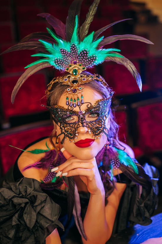 Mardi Gras mask, crown and earrings