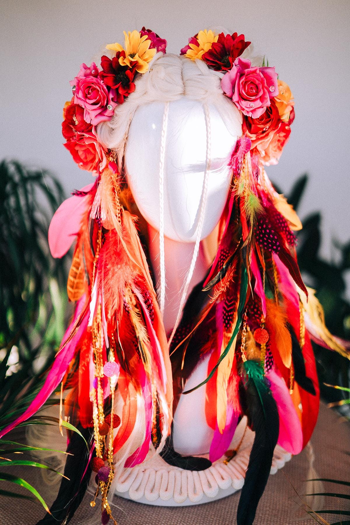 Carnival Feather Hair Clips, Floral Festival Hair Pins, Boho Flower Hair Accessories Set, Festival Headpiece, Costume Hair Clips