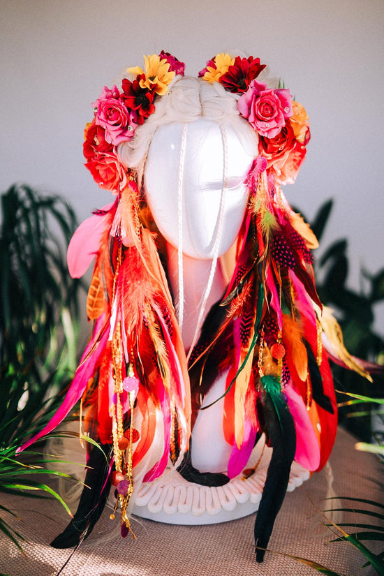 Carnival Feather Hair Clips, Floral Festival Hair Pins, Boho Flower Hair Accessories Set, Festival Headpiece, Costume Hair Clips