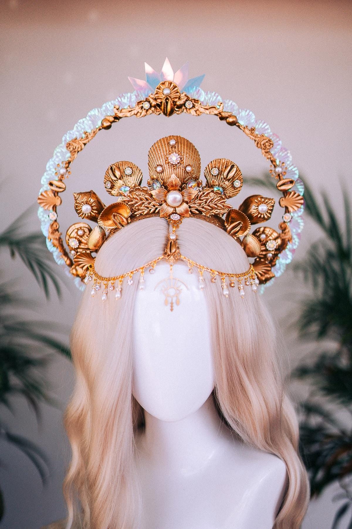 Pisces Crown, Zodiac Halo Headpiece, Mermaid Tiara, Gold Seashell Crown, Festival Mermaid Headdress, Boho Astrology Tiara, Celestial Crown