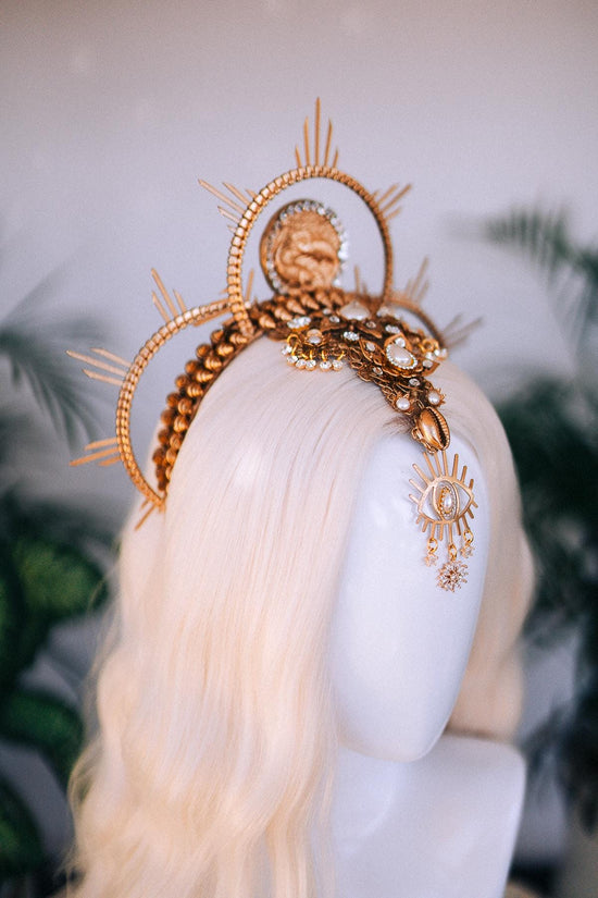 Pisces Crown, Zodiac Tiara, Astrology Headpiece, Celestial Halo Crown, Sun Moon Tiara, Festival Goddess Crown, Handmade Horoscope Headpiece